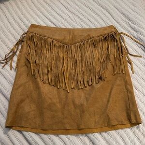 Brown Fringe Mini Skirt